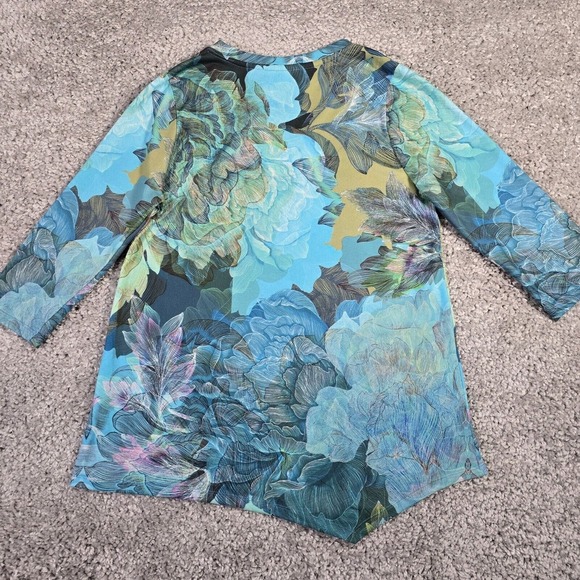 Soft Surroundings Shirt Womens Medium Blue‎ Green Aquaria Tunic Flowers - Picture 10 of 11